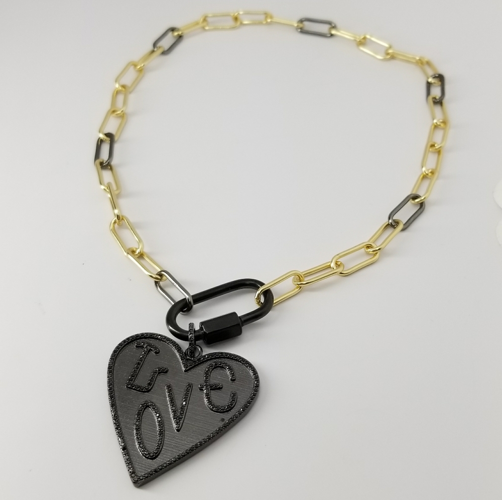 NWT Heart LOVE Pave CZ Paperclip Carabiner Choker - Picture 6 of 11